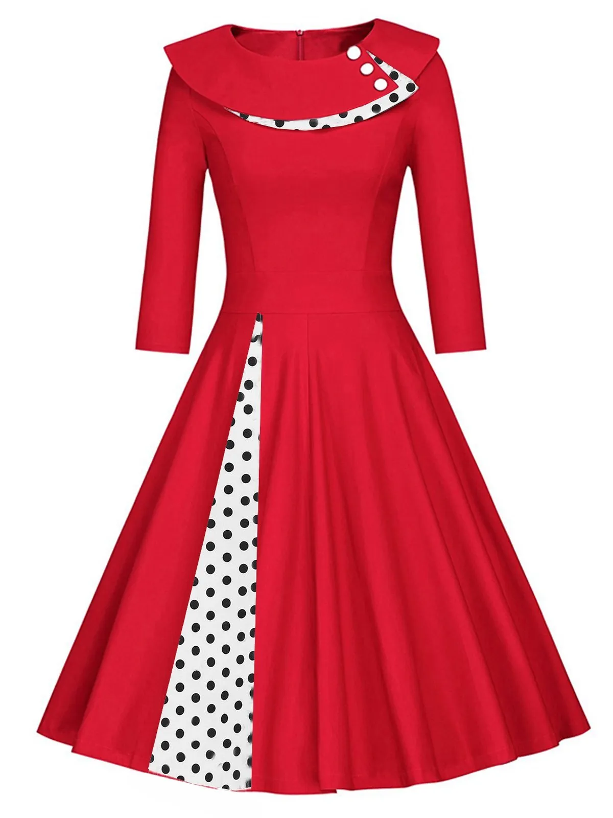 1950s 3/4 Sleeve Patchwork Swing Dress