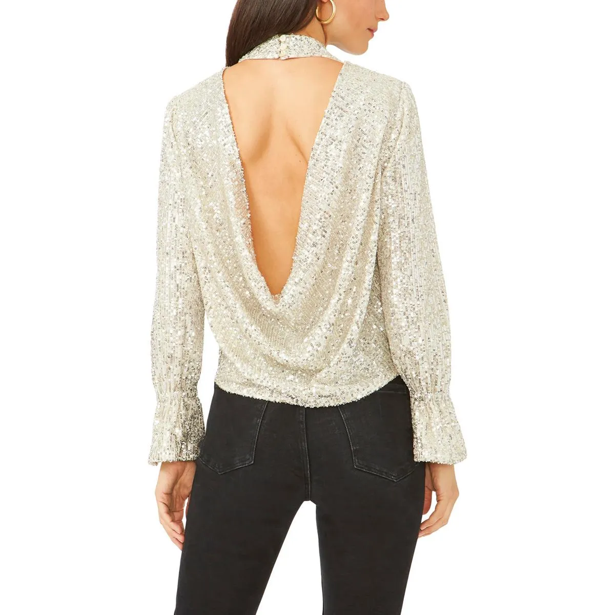 1.State Womens Mesh Sequined Pullover Top