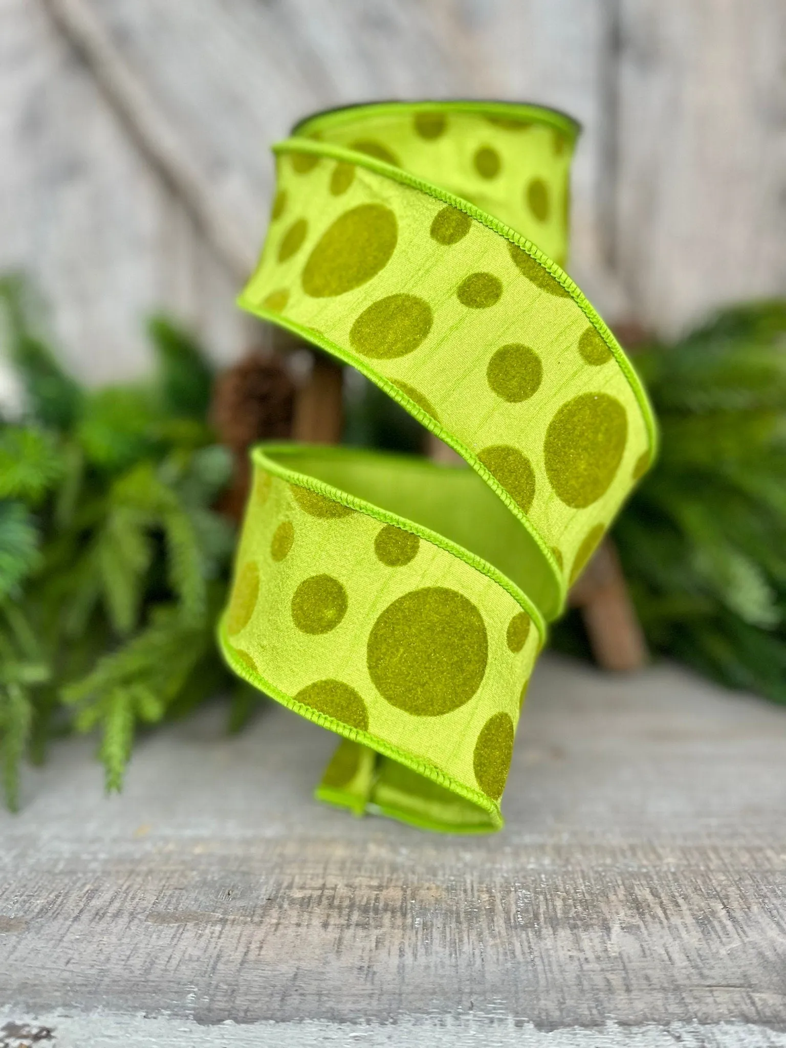 2.5" Lime Green Retro Dot, Farrisilk Ribbon