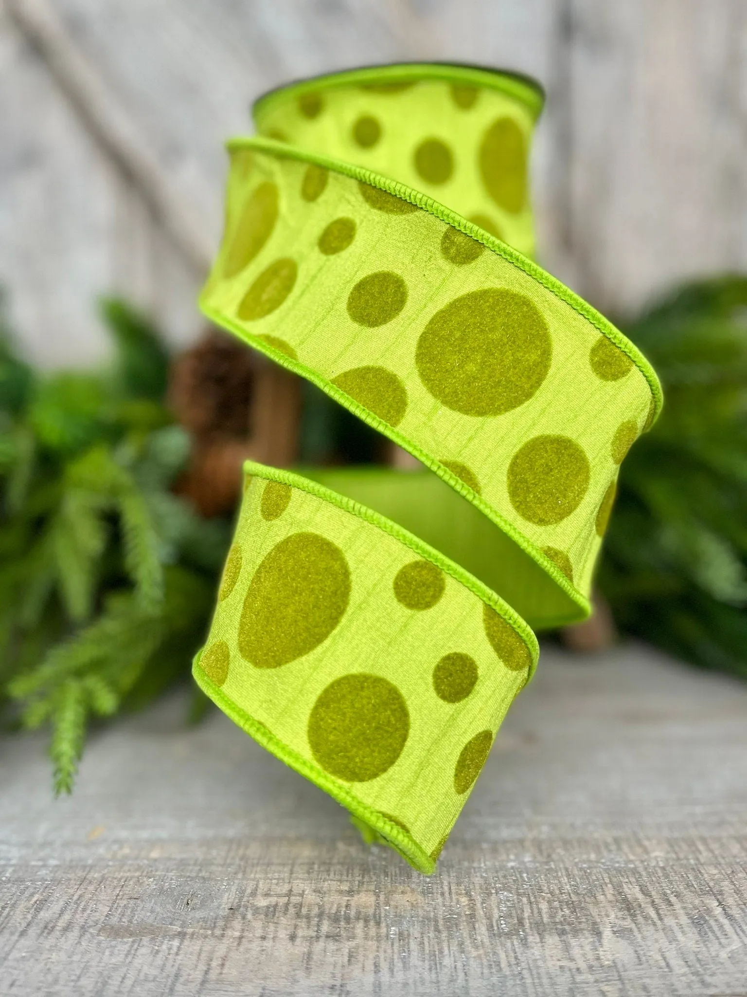 2.5" Lime Green Retro Dot, Farrisilk Ribbon