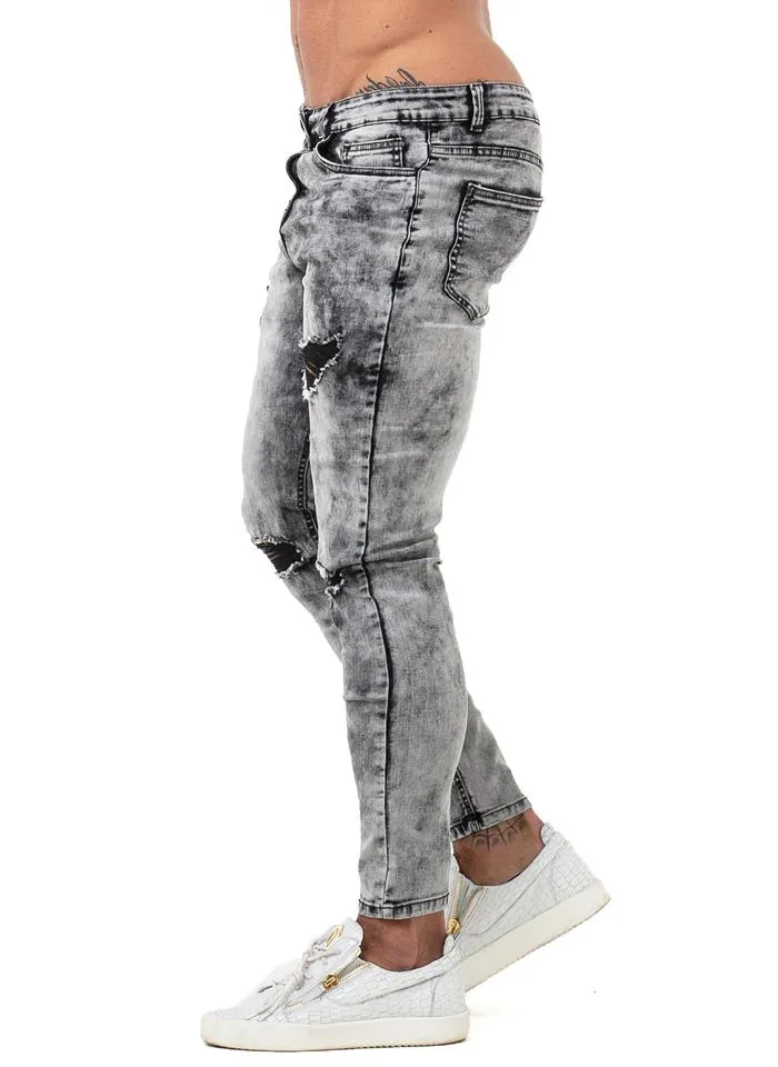 3770 Grey Distressed & Ripped Skinny Stretch Jeans