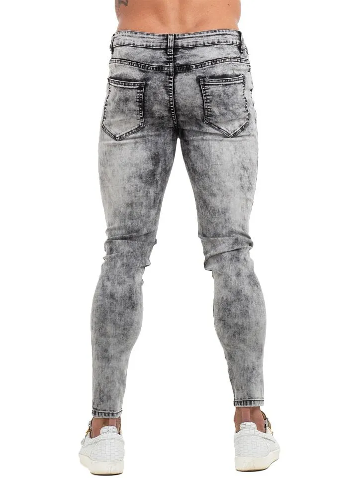 3770 Grey Distressed & Ripped Skinny Stretch Jeans