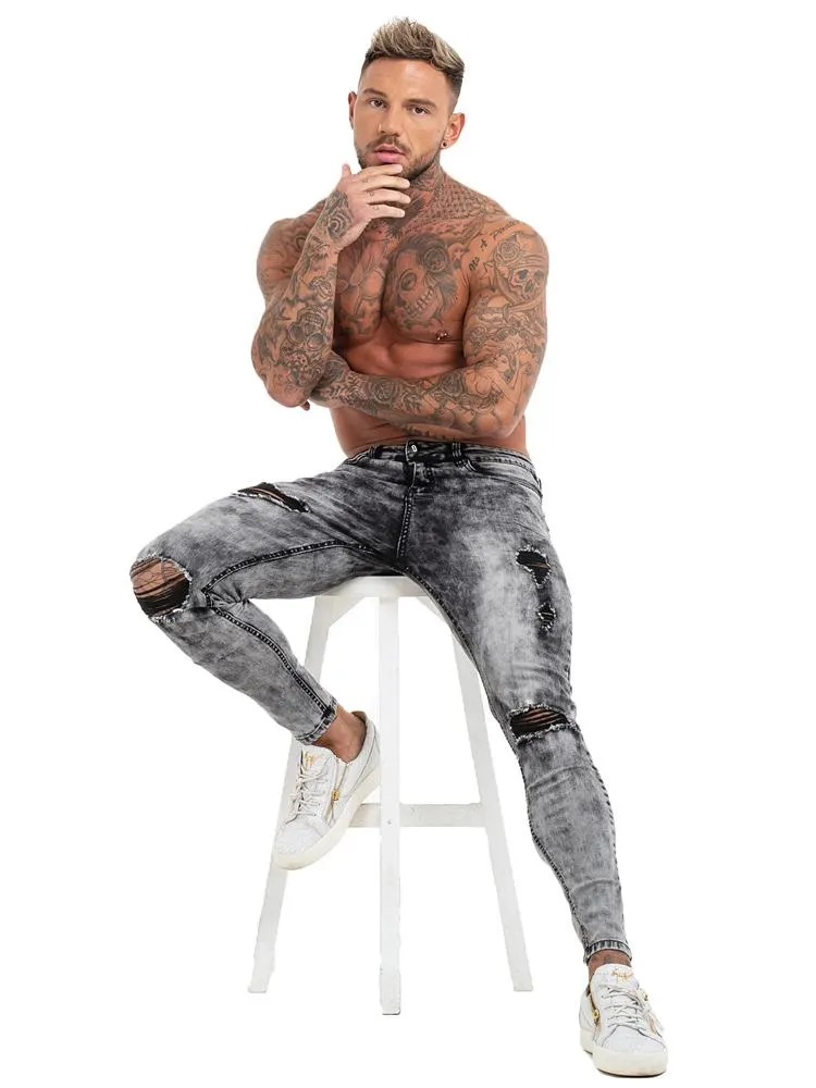 3770 Grey Distressed & Ripped Skinny Stretch Jeans