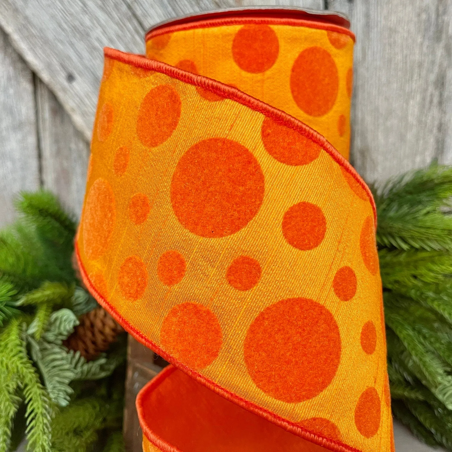 4" Orange Retro Dot, Farrisilk Ribbon