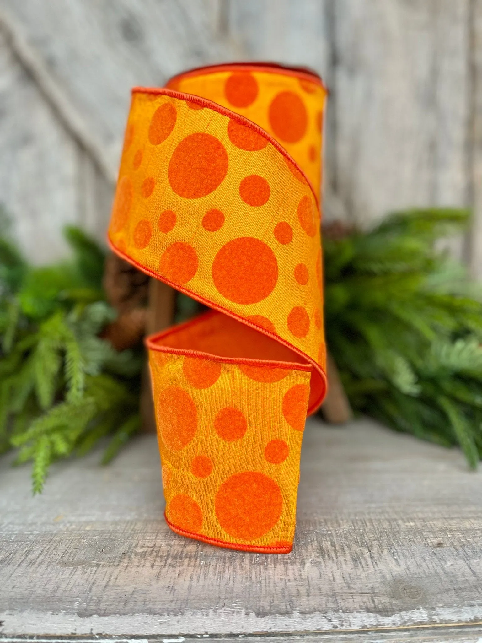 4" Orange Retro Dot, Farrisilk Ribbon