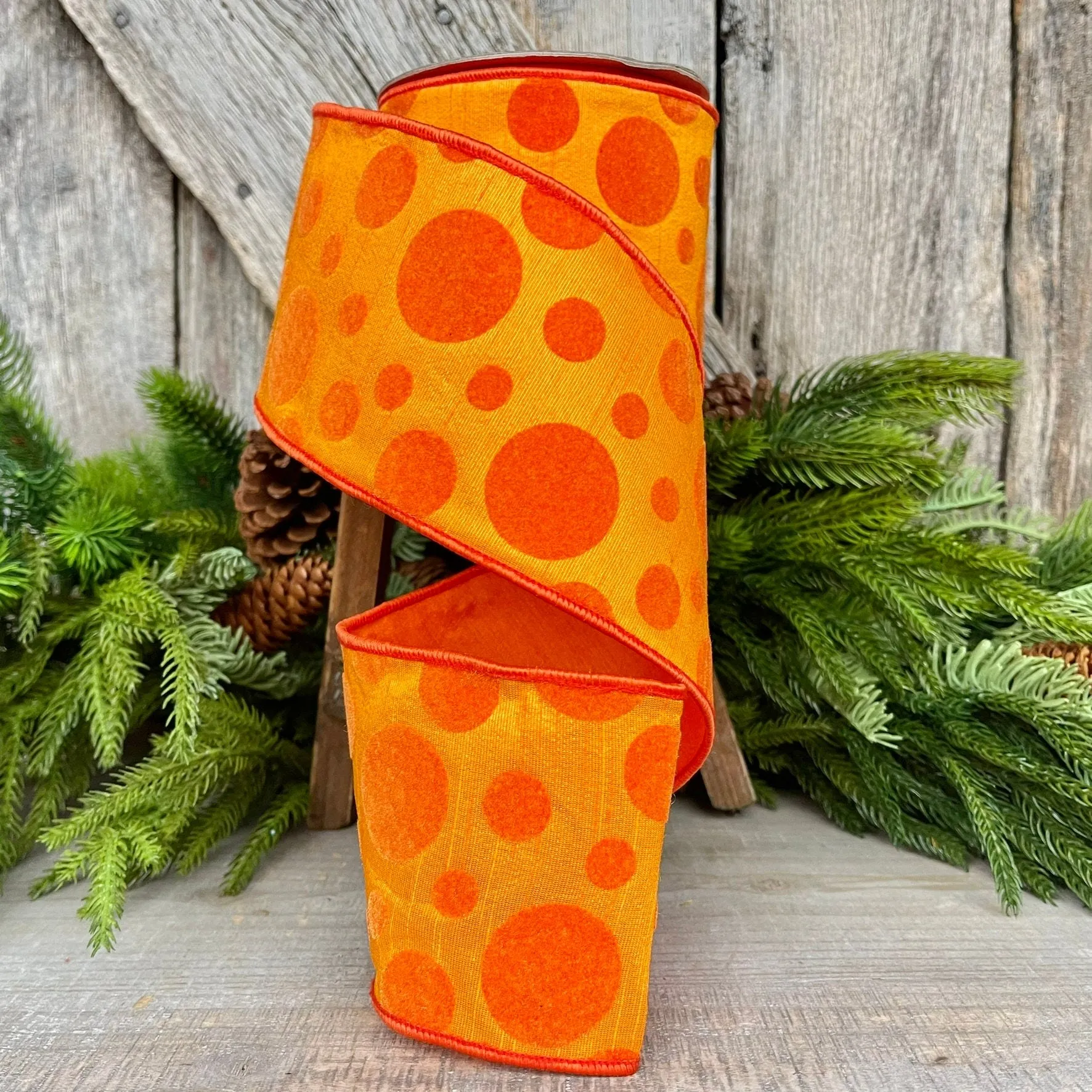 4" Orange Retro Dot, Farrisilk Ribbon