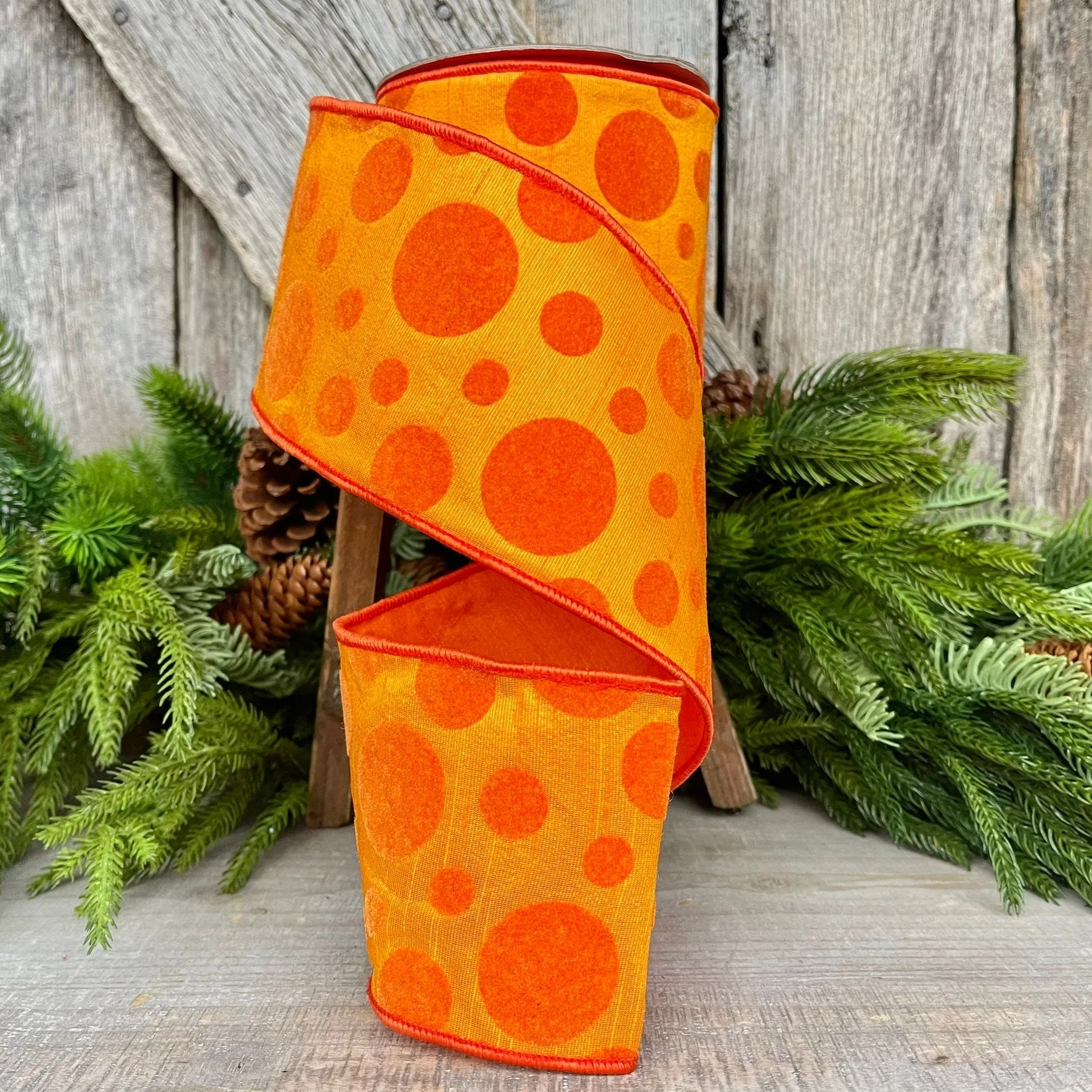 4" Orange Retro Dot, Farrisilk Ribbon