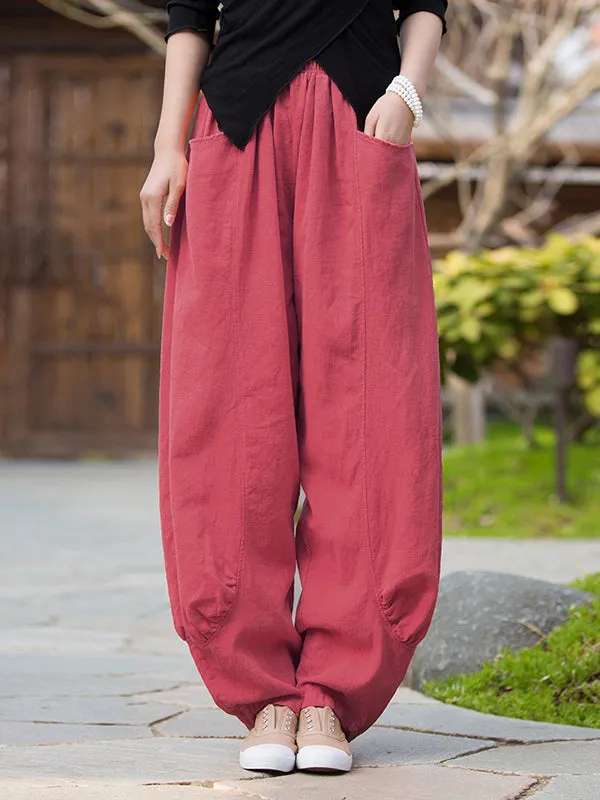 7 Colors Casual Wide Leg High Waisted Solid Color Linen Pants