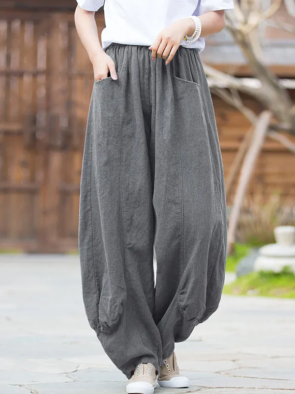 7 Colors Casual Wide Leg High Waisted Solid Color Linen Pants