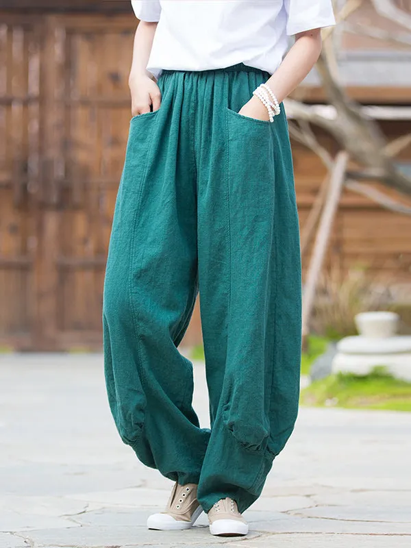 7 Colors Casual Wide Leg High Waisted Solid Color Linen Pants