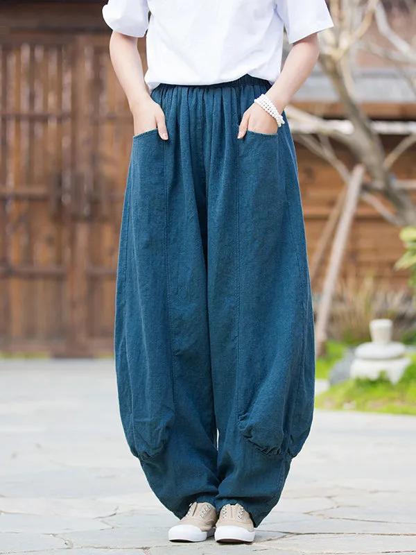 7 Colors Casual Wide Leg High Waisted Solid Color Linen Pants