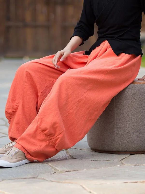 7 Colors Casual Wide Leg High Waisted Solid Color Linen Pants