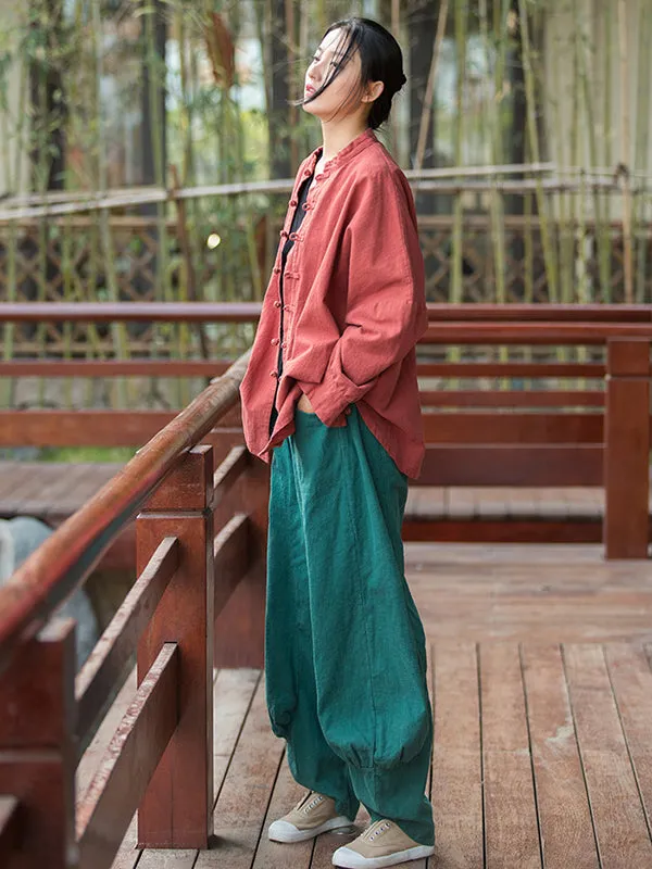 7 Colors Casual Wide Leg High Waisted Solid Color Linen Pants