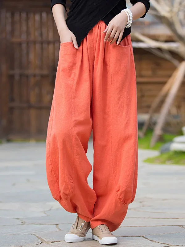 7 Colors Casual Wide Leg High Waisted Solid Color Linen Pants