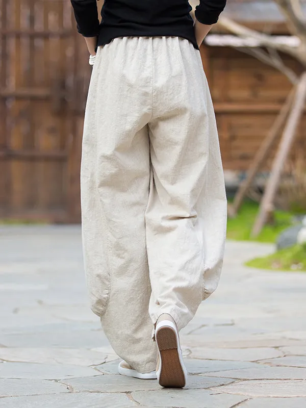 7 Colors Casual Wide Leg High Waisted Solid Color Linen Pants