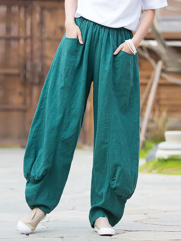 7 Colors Casual Wide Leg High Waisted Solid Color Linen Pants