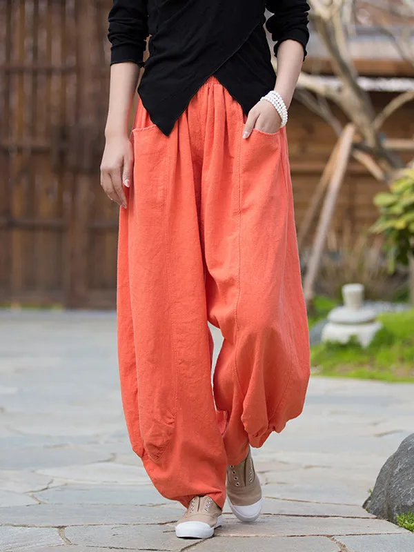 7 Colors Casual Wide Leg High Waisted Solid Color Linen Pants