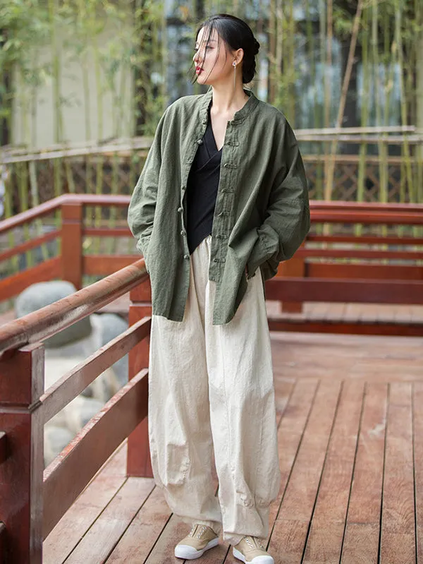 7 Colors Casual Wide Leg High Waisted Solid Color Linen Pants