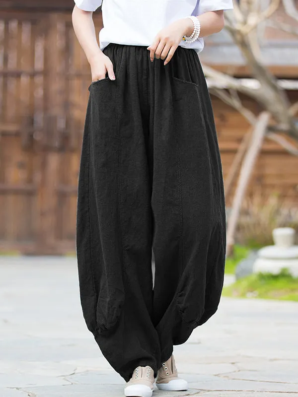 7 Colors Casual Wide Leg High Waisted Solid Color Linen Pants