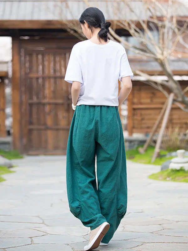 7 Colors Casual Wide Leg High Waisted Solid Color Linen Pants