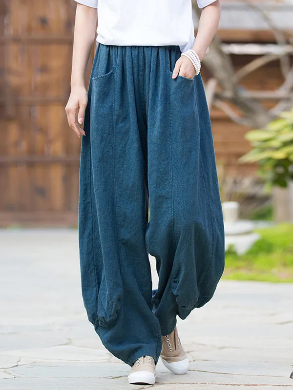 7 Colors Casual Wide Leg High Waisted Solid Color Linen Pants