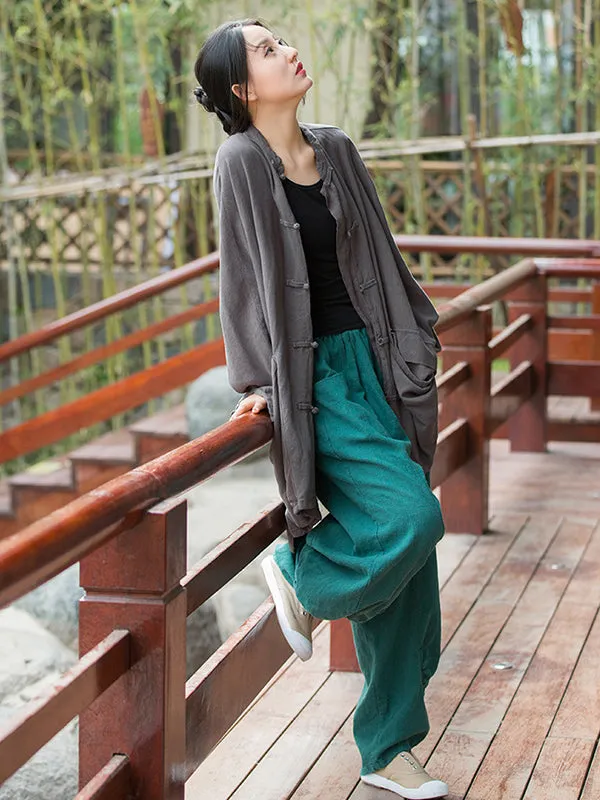 7 Colors Casual Wide Leg High Waisted Solid Color Linen Pants