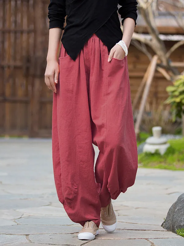 7 Colors Casual Wide Leg High Waisted Solid Color Linen Pants