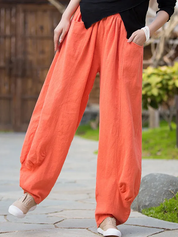 7 Colors Casual Wide Leg High Waisted Solid Color Linen Pants