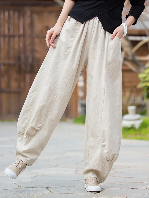 7 Colors Casual Wide Leg High Waisted Solid Color Linen Pants