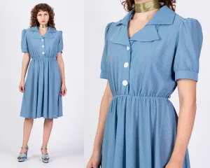 80s Does 50s Blue Polka Dot Midi Dress - Large