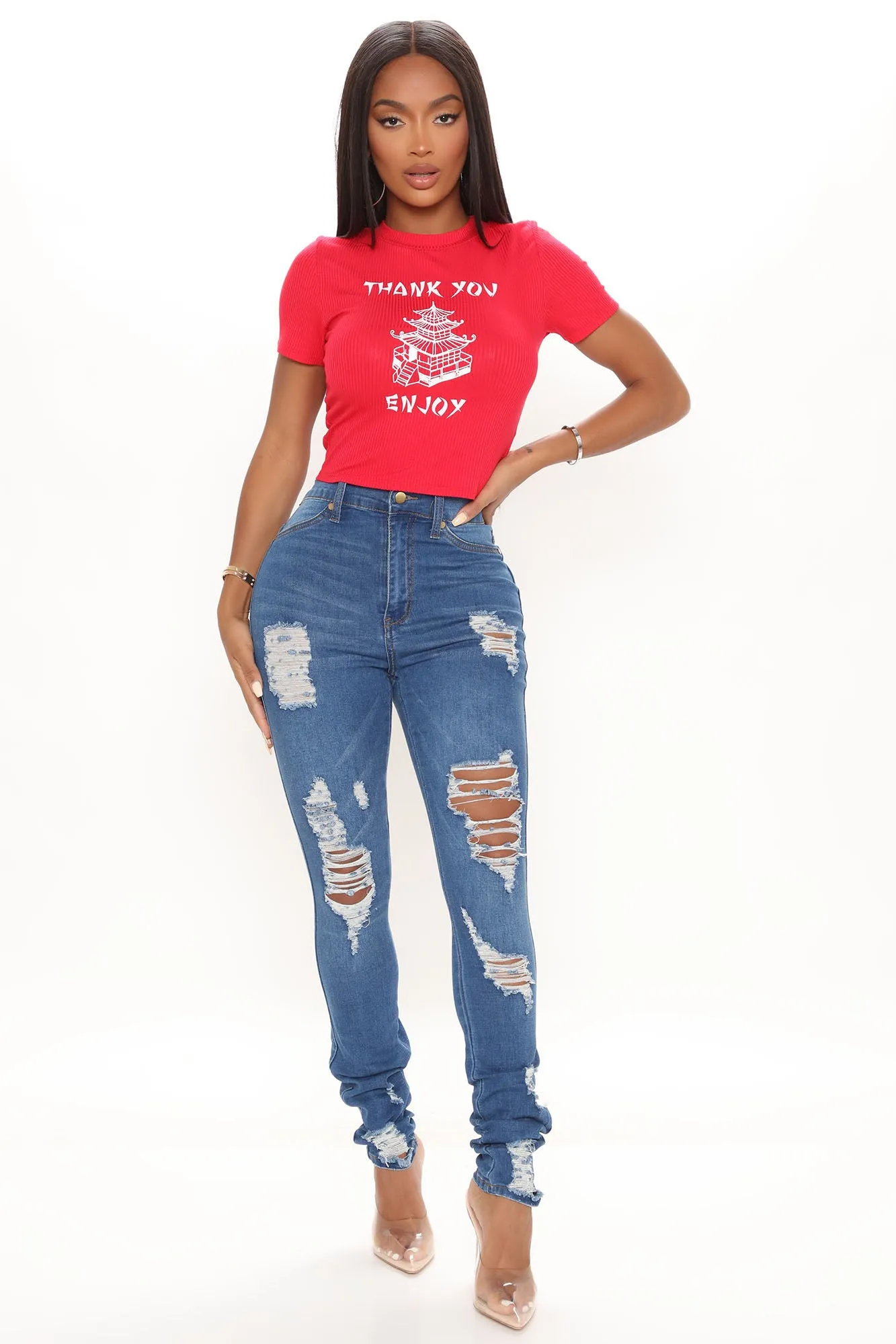 A Little Bit Of Love Ripped Skinny Jeans - Medium Blue Wash