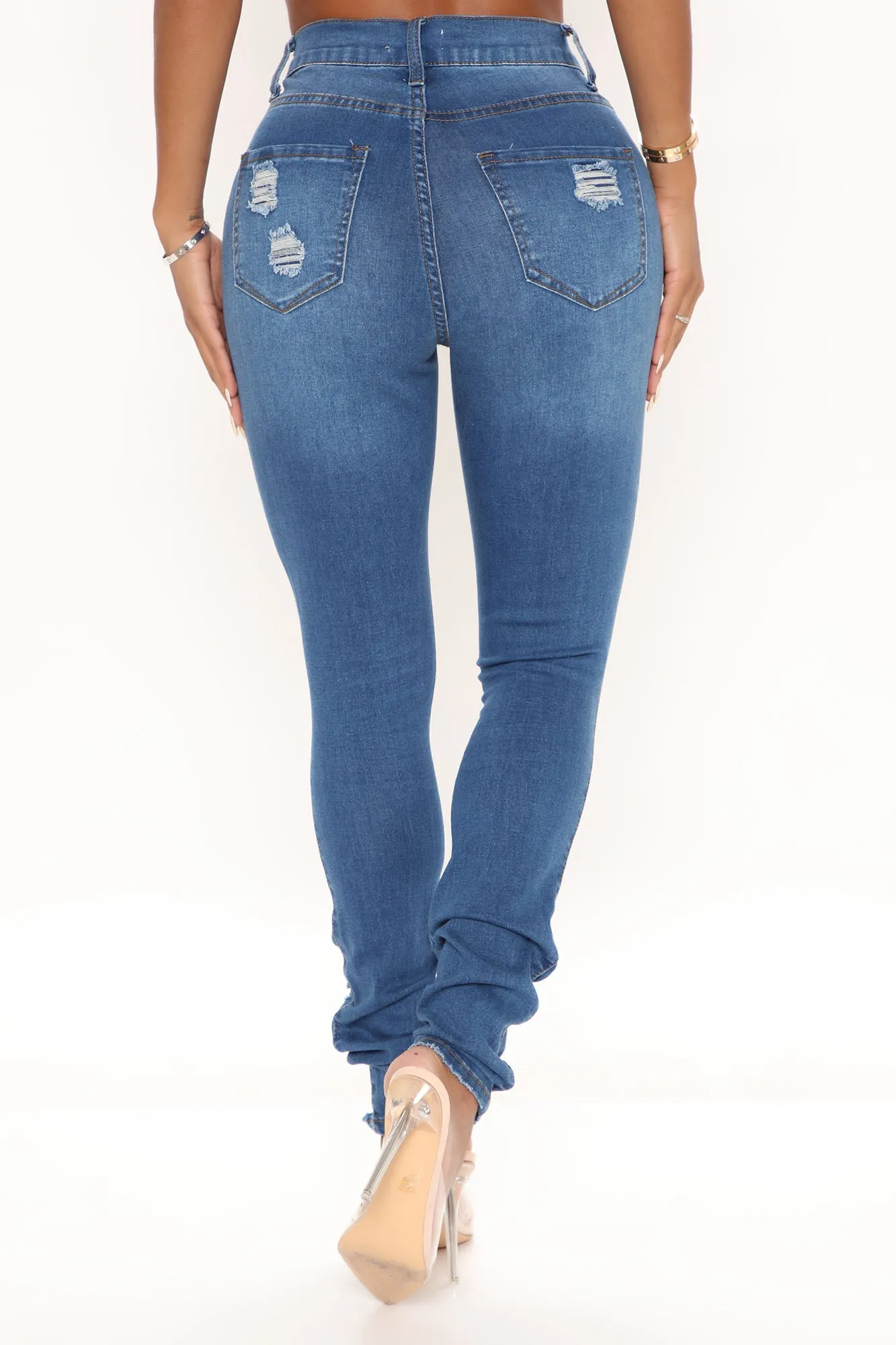 A Little Bit Of Love Ripped Skinny Jeans - Medium Blue Wash