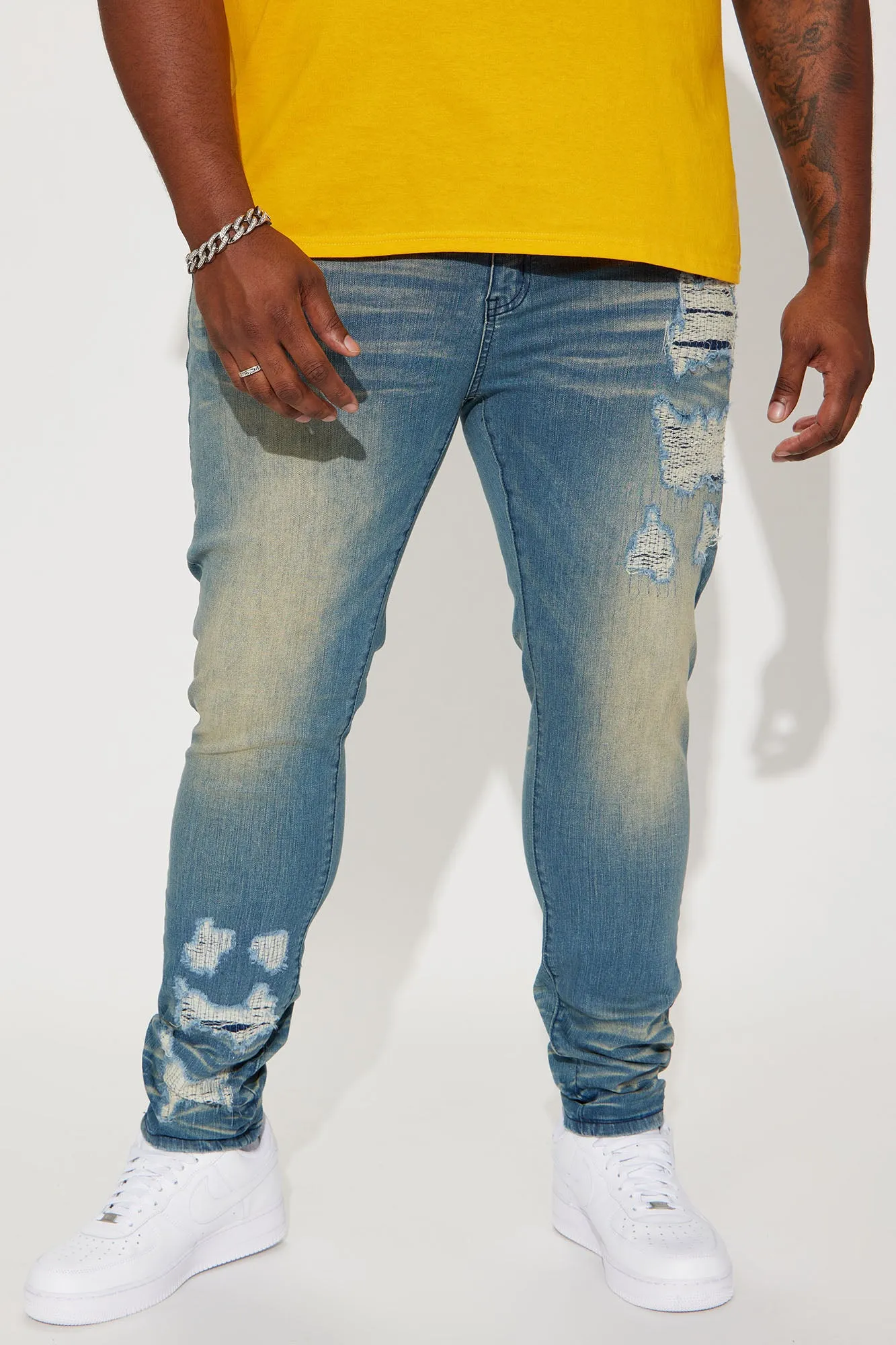 About Me Ripped Stacked Skinny Jeans - Medium Wash