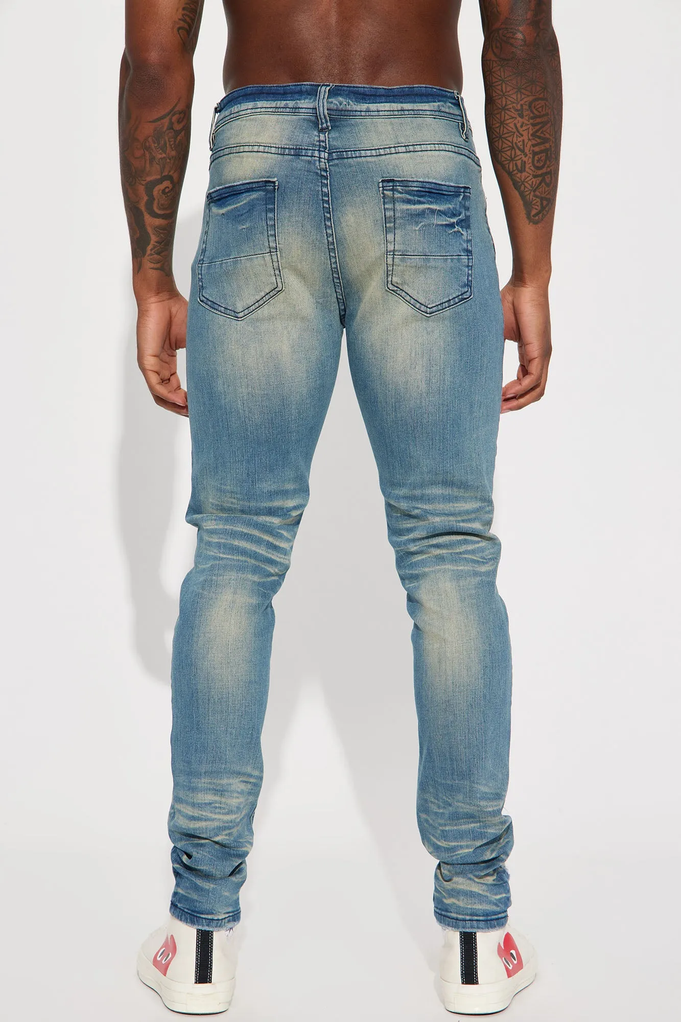 About Me Ripped Stacked Skinny Jeans - Medium Wash