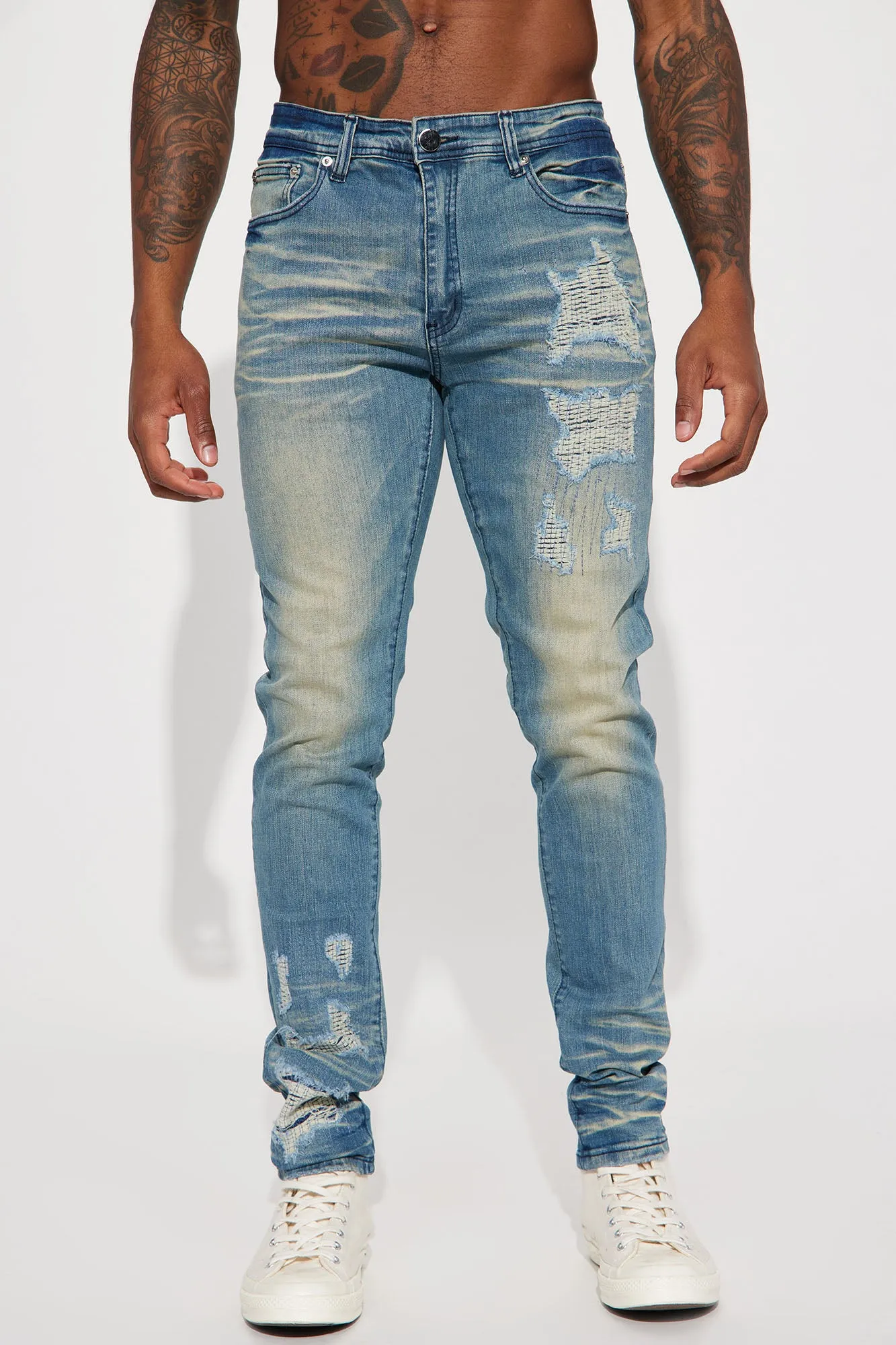 About Me Ripped Stacked Skinny Jeans - Medium Wash