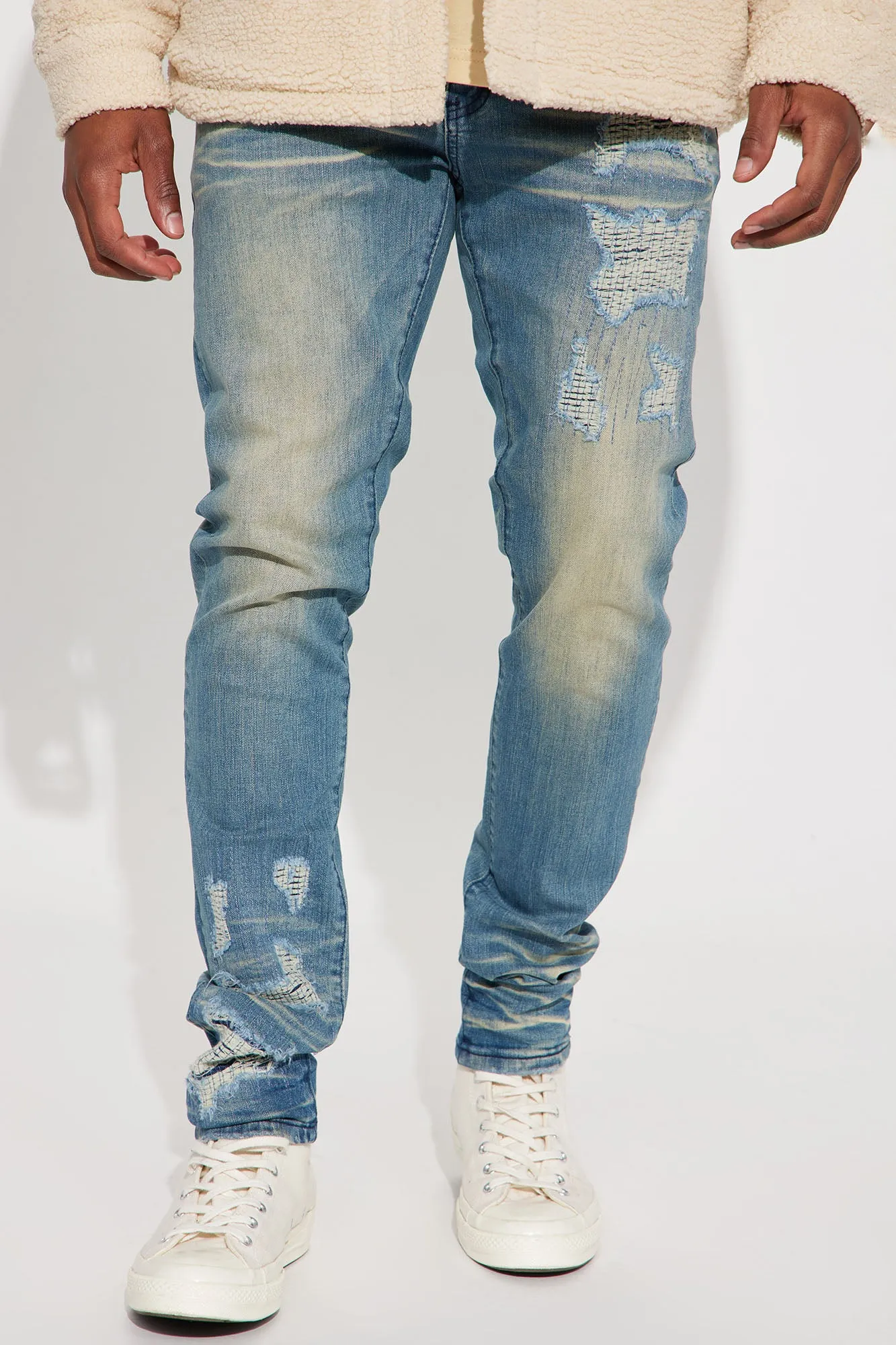 About Me Ripped Stacked Skinny Jeans - Medium Wash