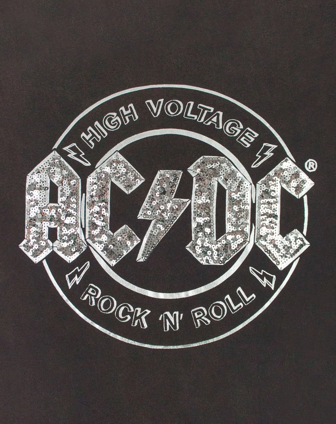 AC/DC High Voltage Sequin Acid Wash Women's Tie Front T-Shirt