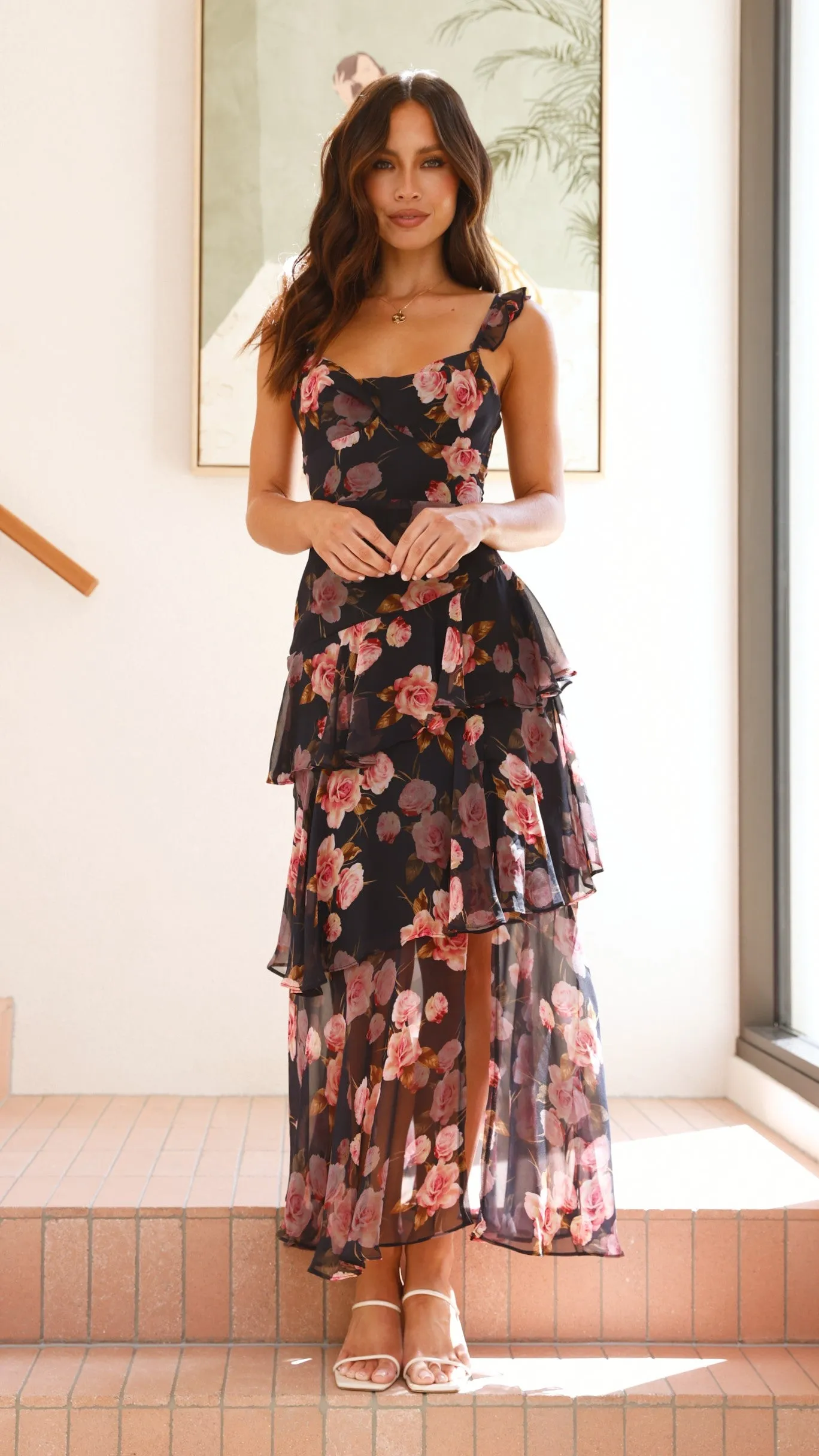 Achelle Maxi Dress - Black/Pink