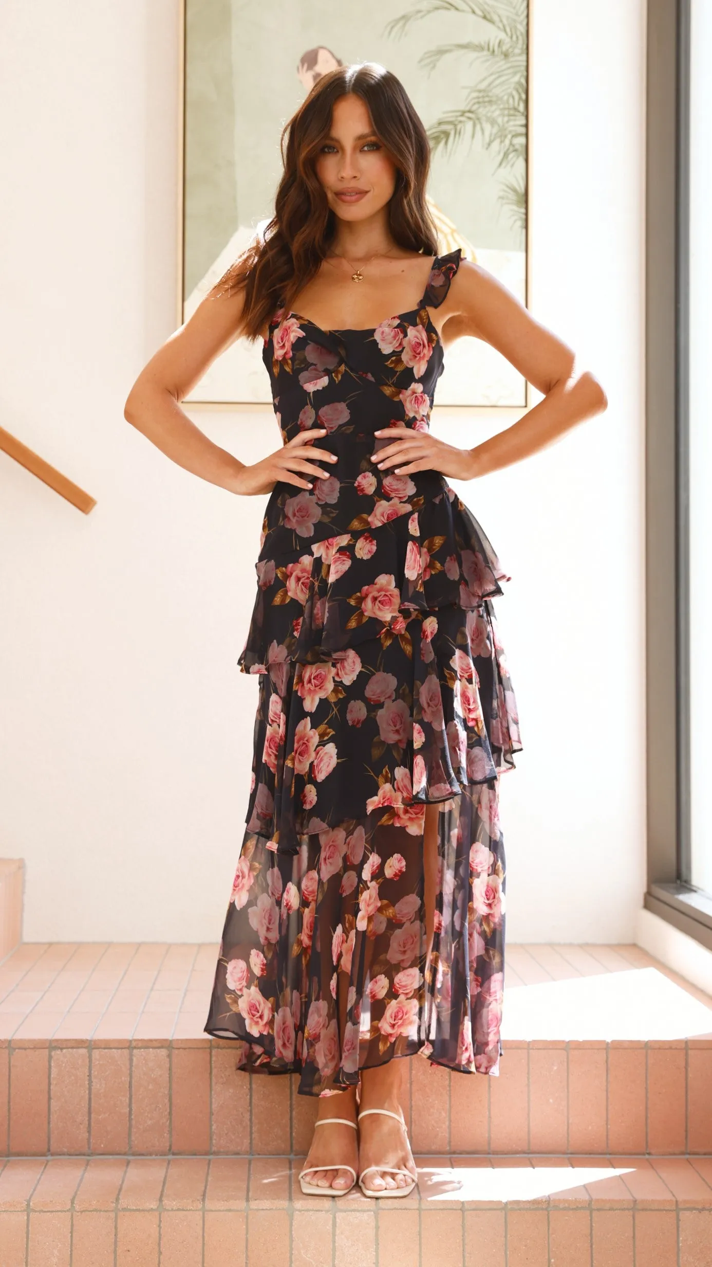 Achelle Maxi Dress - Black/Pink