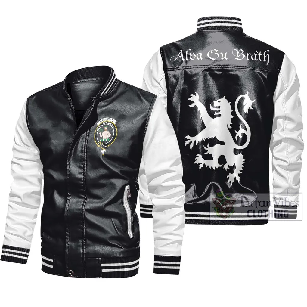 Aikenhead Family Crest Leather Bomber Jacket Lion Rampant Alba Gu Brath Style