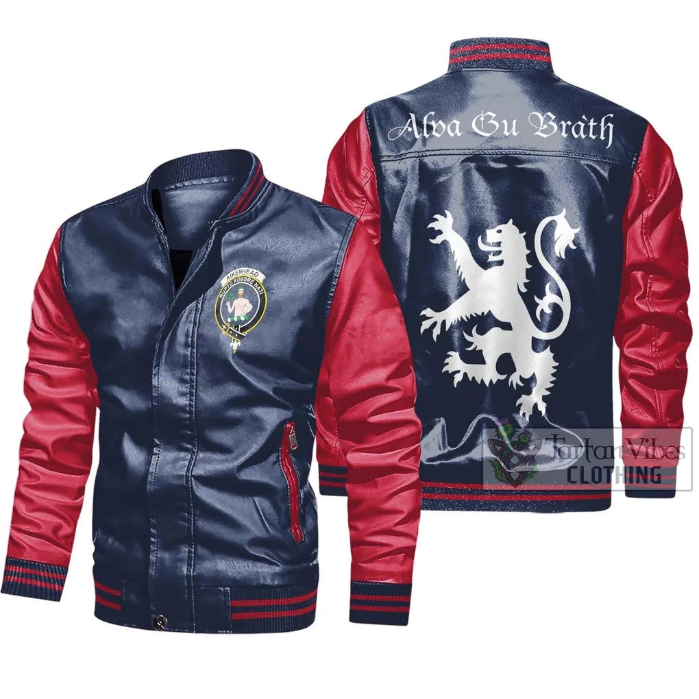 Aikenhead Family Crest Leather Bomber Jacket Lion Rampant Alba Gu Brath Style