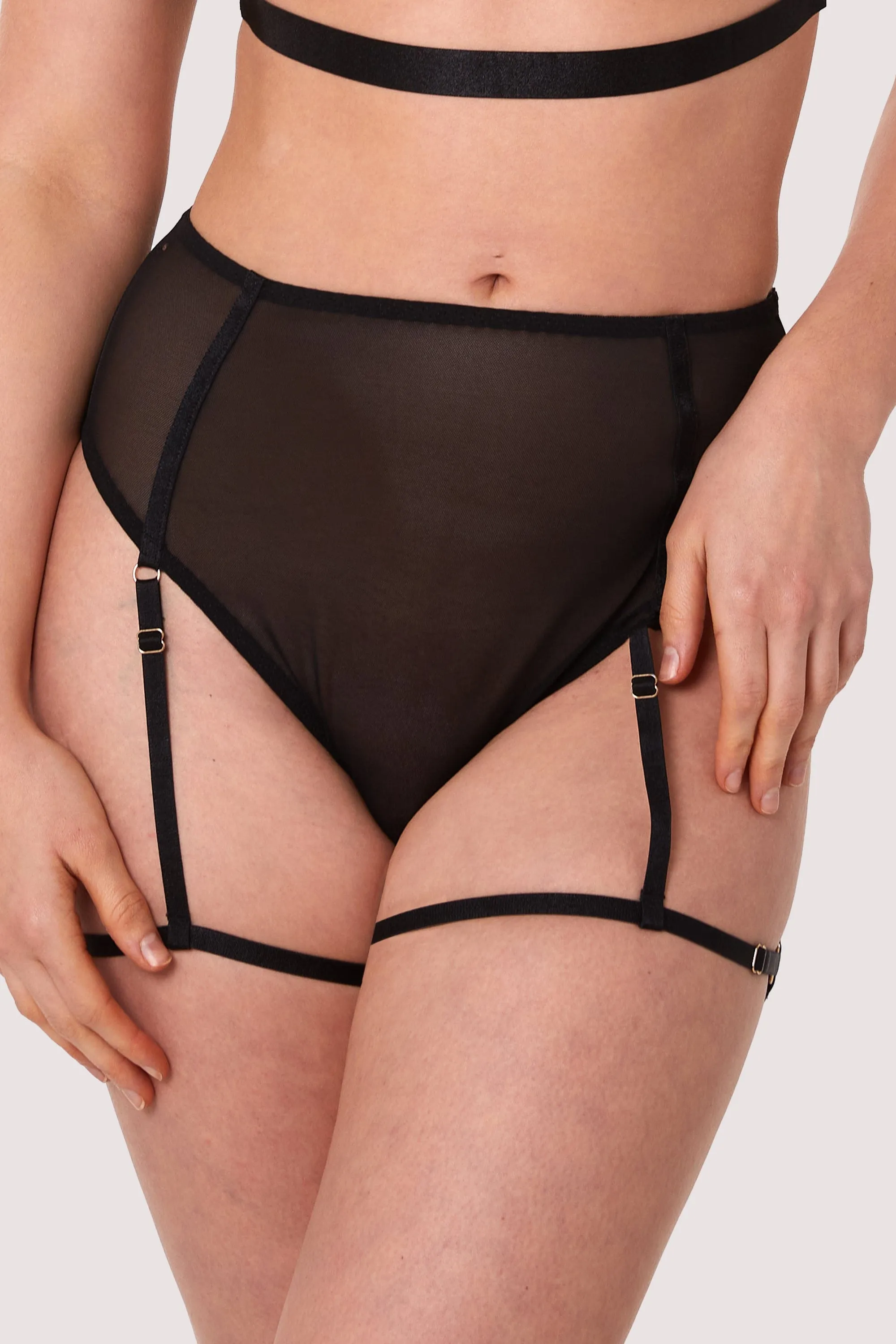 Alice Black Mesh Leg Harness High Waist Brief