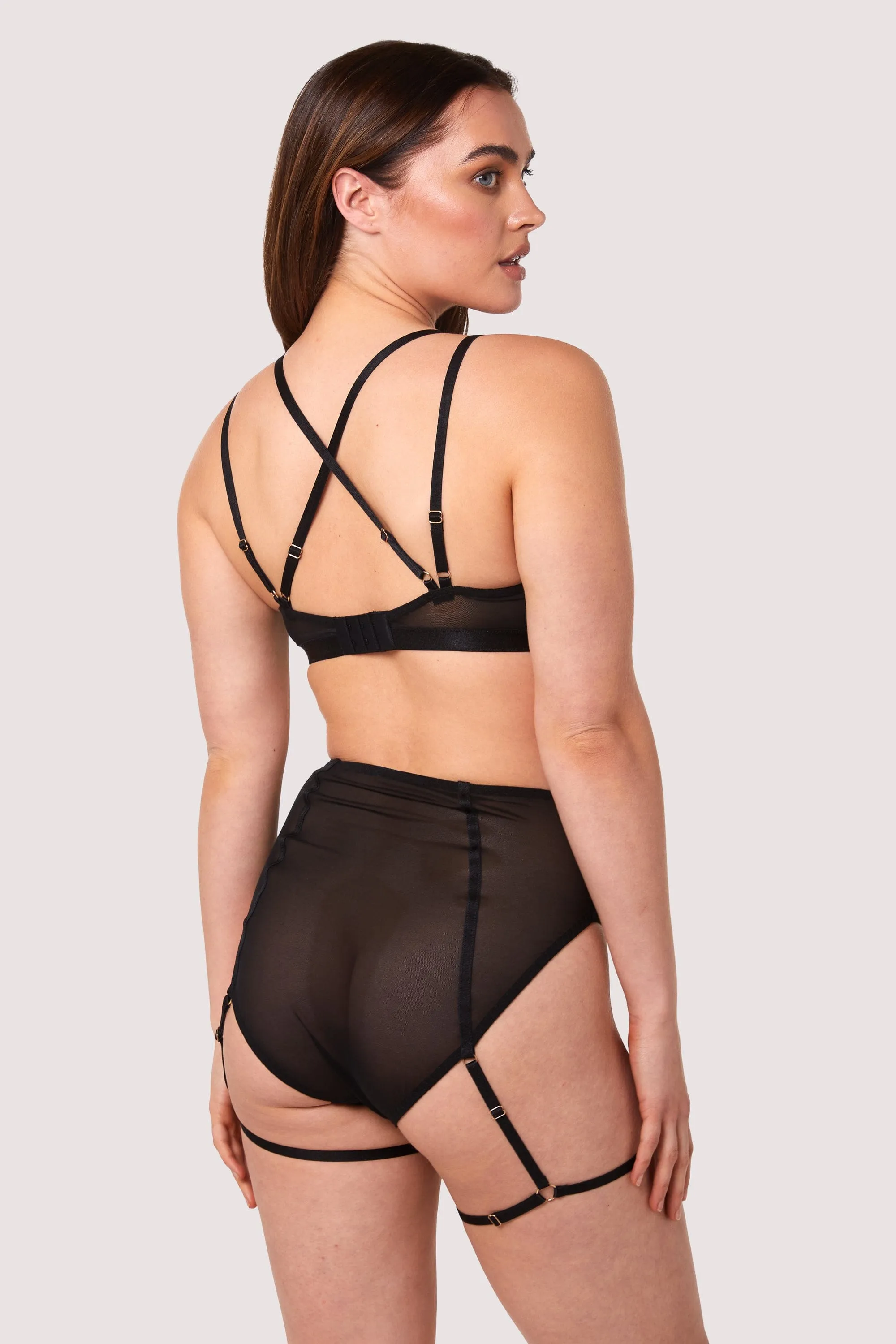 Alice Black Mesh Leg Harness High Waist Brief