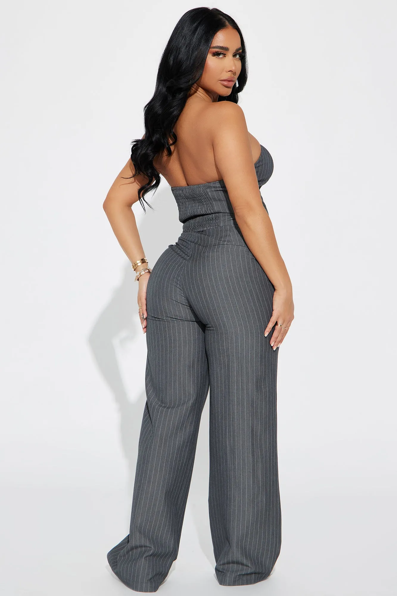 Always Busy Pinstripe Pant Set - Charcoal