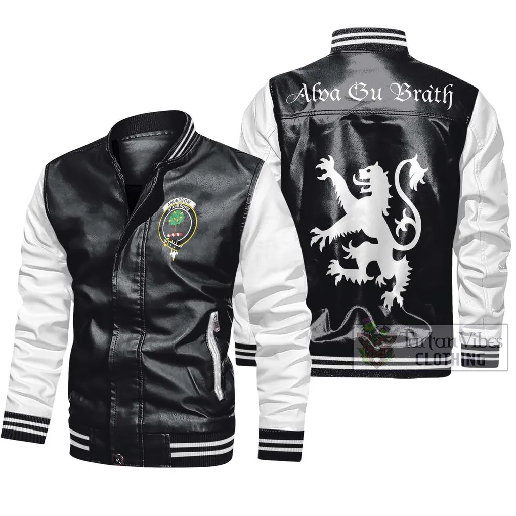 Anderson Family Crest Leather Bomber Jacket Lion Rampant Alba Gu Brath Style