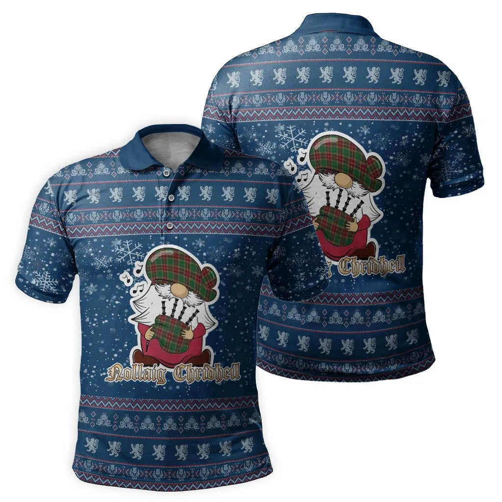 Baxter Clan Christmas Family Polo Shirt with Funny Gnome Playing Bagpipes