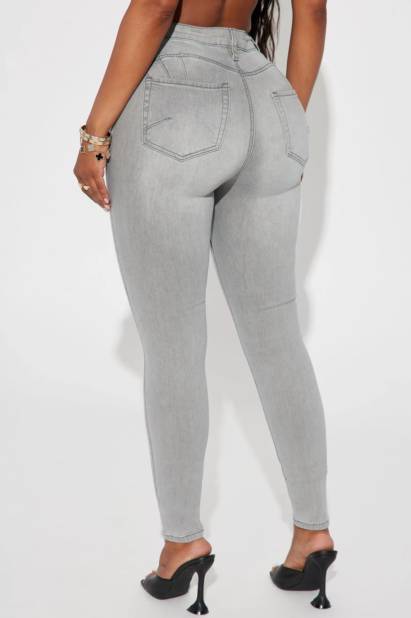 Beacon Booty Lifting Ripped High Rise Stretch Skinny Jeans - Grey