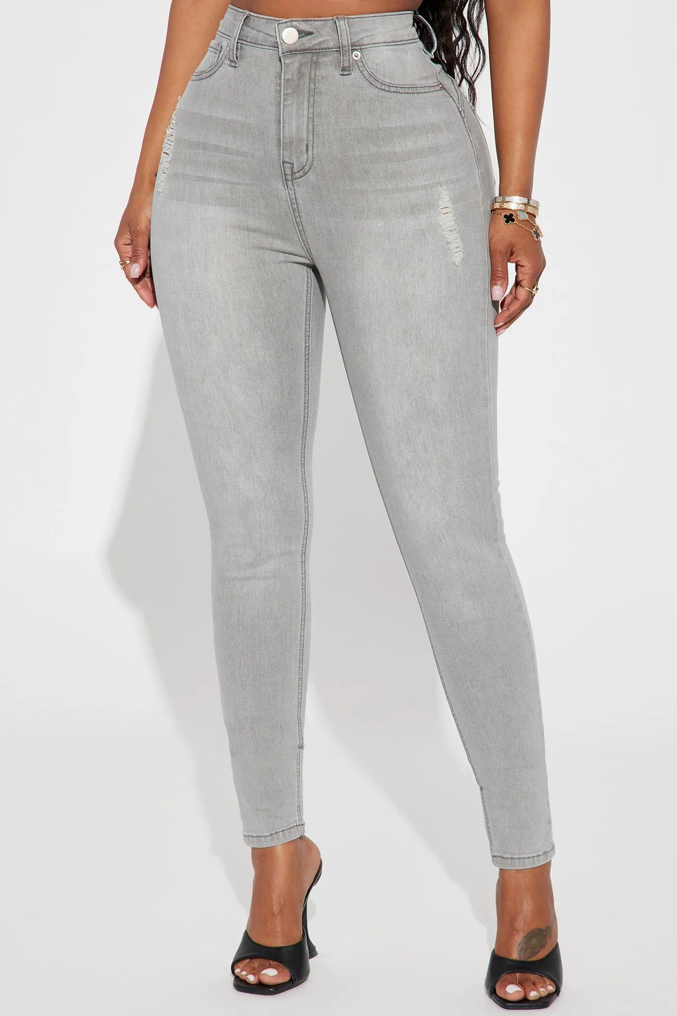 Beacon Booty Lifting Ripped High Rise Stretch Skinny Jeans - Grey