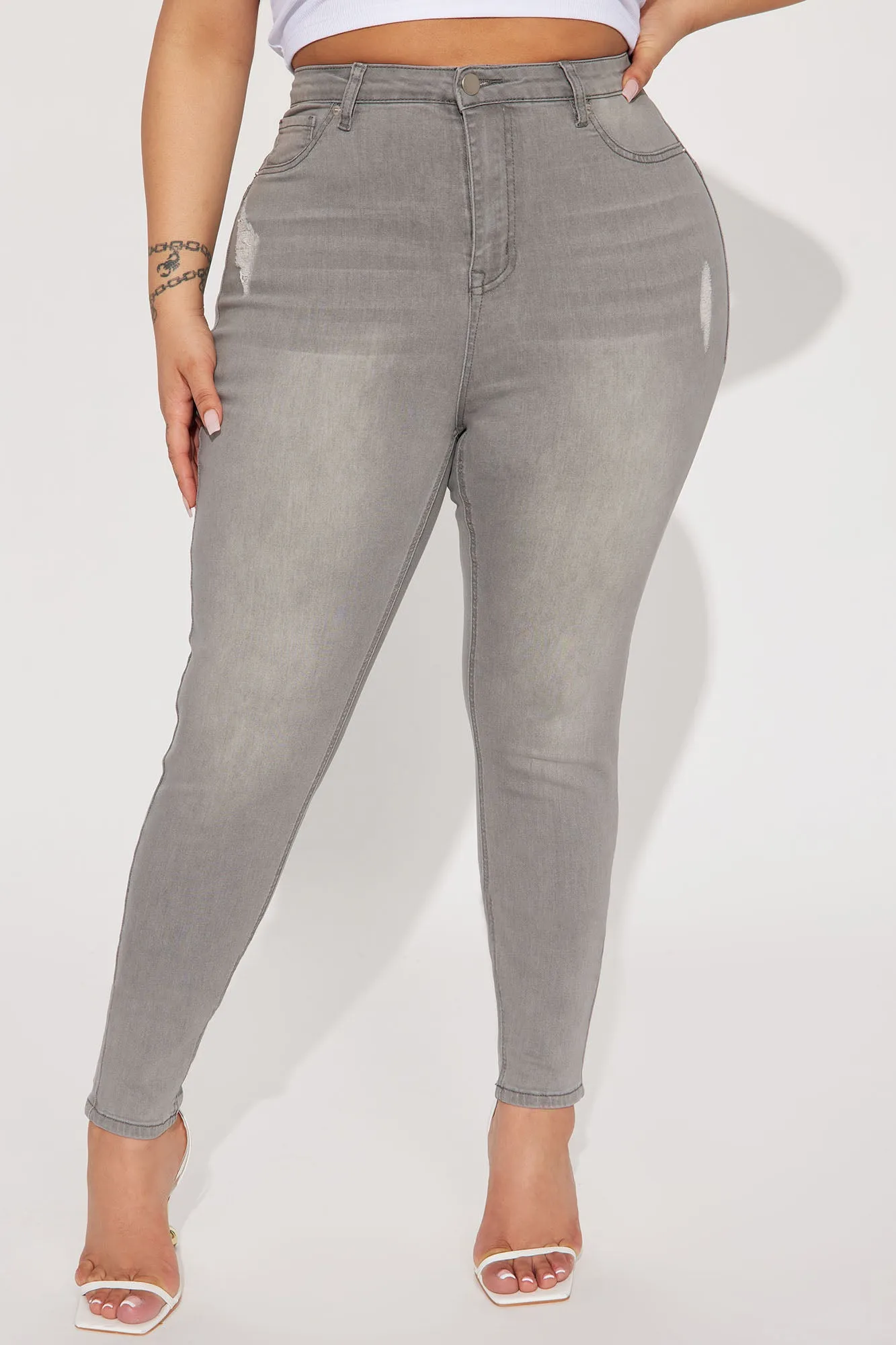 Beacon Booty Lifting Ripped High Rise Stretch Skinny Jeans - Grey