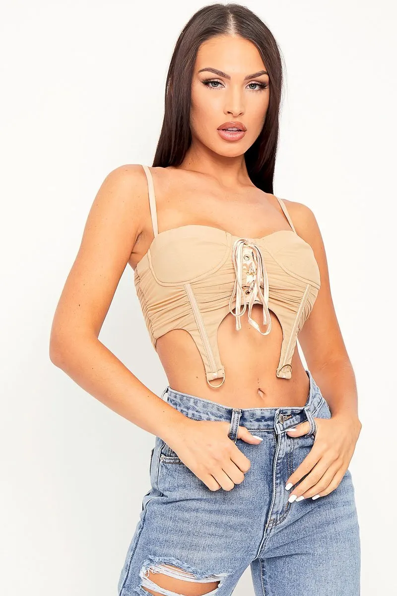 Beige Corset Lace Front Crop Top - Huda